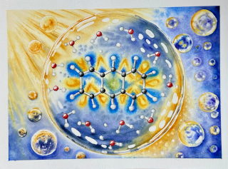 Shining molecule - an ideogram for the workshop of Professor Jacquemin, hand-drawn by the Workshop Host